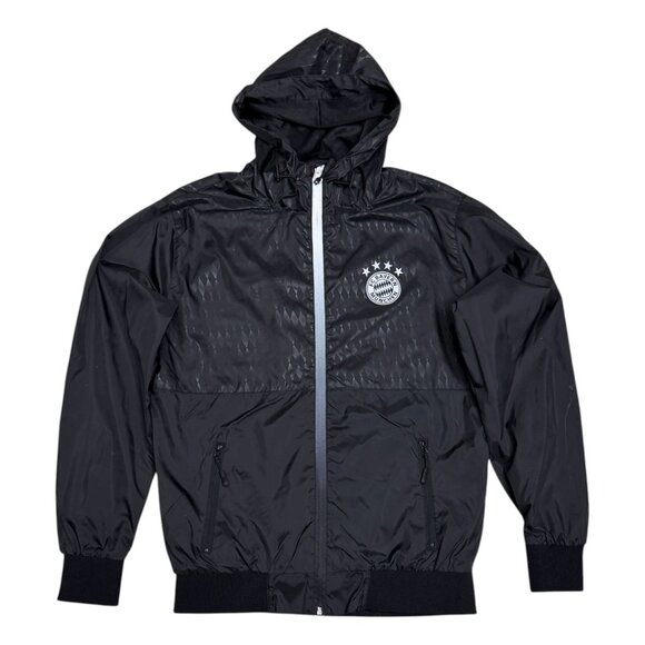 BAYERN MUNICH FC Soccer Football Black Windbreaker Light Jacket Mens Small - Picture 1 of 6